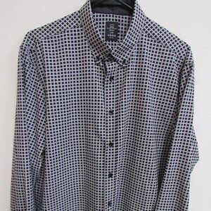 Michael Strahan Modern Fit Black/Gray Check Long Sleeve Button Down Shirt Large